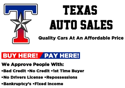 Texas auto sales - Browse cars and read independent reviews from Texas Auto in Webster, TX. Click here to find the car you’ll love near you. Skip to content. Buy. Used Cars; New Cars; Certified Cars; ... Professional Auto Sales - 7 listings. 4902 Nasa Pkwy Seabrook, TX 77586. 5 reviews. Testarossa Motors 521 Highway 3 N League City, TX 77573.